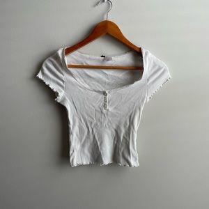 White Scoop Tee with Buttons